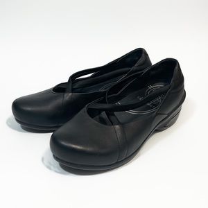 Dansko Leather Cross Strap Wedge Heel Clog 39